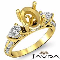 3 Stone Diamond Engagement Ring Pear Oval Setting 14k Gold Yellow Semi Mount  (1.21Ct. tw.)