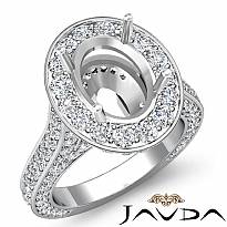 2.1Ct Diamond Engagement Halo Setting Ring Oval Shape Semi Mount 14K White Gold