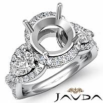 Three 3 Stone Diamond Anniversary Pear Round Semi Mount Ring 14k W Gold 1.4Ct