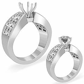 1.80 ct Baguette Princess Diamond Engagement Ring W Gold.