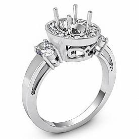 3 Stone Diamond Anniversary Round Oval Cut Setting Ring 14k W Gold SemiMount 1Ct