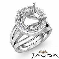 Diamond Engagement Ring Round Semi Mount 14K White Gold Halo Pave Setting 0.40Ct