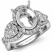 Three 3 Stone Diamond Anniversary Pear Oval Semi Mount Ring 14k White Gold 1.4Ct