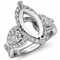 Three 3 Stone Diamond Anniversary Pear Marquise Semi Mount Ring 14k W Gold 1.4Ct