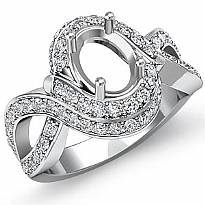 1Ct Diamond Engagement Antique Ring Oval Semi Mount 14K White Gold Halo Setting