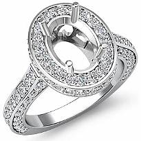 1.60Ct Halo Pave Setting Diamond Engagement Oval Semi Mount Ring 14K White Gold