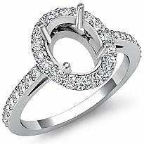 0.45ct Halo Pave Setting Diamond Engagement Oval Semi Mount Ring 14K White Gold
