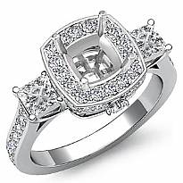 Diamond 3 Stone Engagement Princess Cushion Ring 14k W Gold Halo Setting 1.1Ct