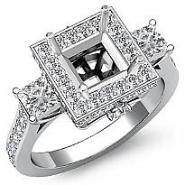Diamond Three Stone Engagement Round Princess Ring 14k W Gold Halo Setting 1.1Ct