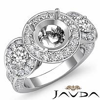 Three Stone Diamond Engagement Setting 14k White Gold Round SemiMount Ring 1.3Ct