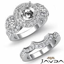 1.77Ct 3Stone Round Diamond Semi Mount Ring Engagement Bridal Set 14k White Gold