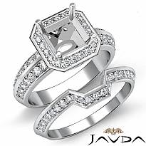 1.5Ct Diamond Bridal Engagement Set Semi Mount 14k White Gold Asscher Shape Ring