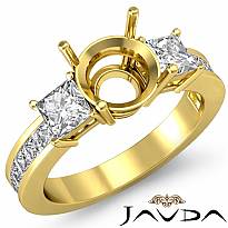 Three 3 Stone Diamond Engagement Ring 14k Gold Yellow Princess Round Setting  (1.1Ct. tw.)