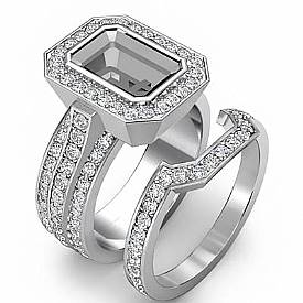 1.26 Ct Diamond Engagement Ring Emerald Mount Bridal Set 14k Gold