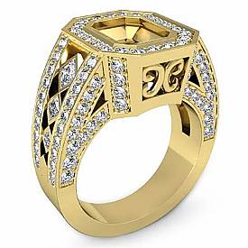 Emerald Semi Mount Diamond Engagement Ring Halo Pave Setting 14k Gold (2.3Ct. tw.)
