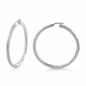 14k White Gold High Polished Round Tube Hoop Earrings
