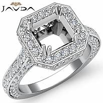 1.7Ct Halo Setting Diamond Engagement Ring Asscher Semi Mount 14k White Gold