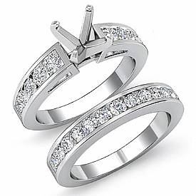 1.44 Ct Round Diamond Engagement Ring Bridal Set 14k White Gold Channel Setting