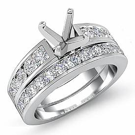 1.44 Ct Round Diamond Engagement Ring Bridal Set 14k White Gold Channel Setting