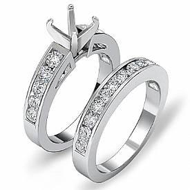 1.44 Ct Round Diamond Engagement Ring Bridal Set 14k White Gold Channel Setting