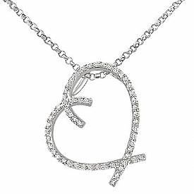 0.51 CT Round Diamond Fancy Heart Pendant 14k White Gold