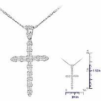 1.03 Ct Round Baguette Diamond Cross Pendant 14k W Gold