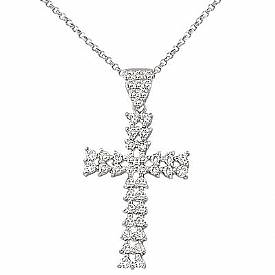 0.70 Ct Round Diamond Fancy Cross Pendant Chain 14k WG