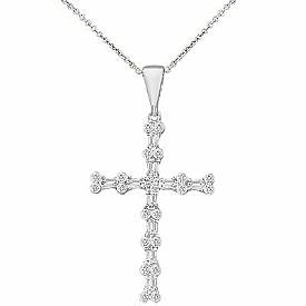 0.35Ct Baguette Round Diamond Cross Pendant 14k W Gold