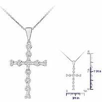 0.35Ct Baguette Round Diamond Cross Pendant 14k W Gold
