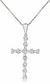 0.35Ct Baguette Round Diamond Cross Pendant 14k W Gold