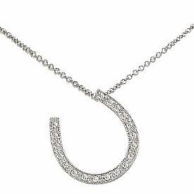 0.16 CT Round Diamond Horse Shoe Charm Pendant 14k W Gold