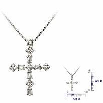 0.30 Ct Baguette Round Diamond Cross Pendant Box Chain 14k WG
