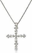 0.30 Ct Baguette Round Diamond Cross Pendant Box Chain 14k WG