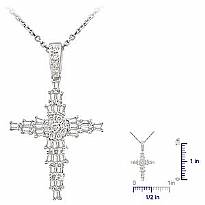 0.62 Ct Round Baguette Diamond Fancy Cross Pendant 14k W Gold