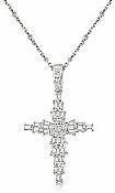 0.62 Ct Round Baguette Diamond Fancy Cross Pendant 14k W Gold