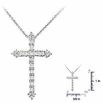 0.45 Ct Baguette Round Diamond Cross Pendant 14k White Gold