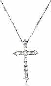 0.45 Ct Baguette Round Diamond Cross Pendant 14k White Gold
