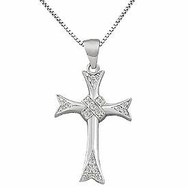 0.20 Ct Round Diamond Fancy Cross Pendant 14k White Gold