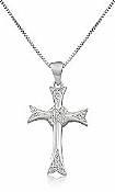 0.20 Ct Round Diamond Fancy Cross Pendant 14k White Gold