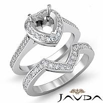 0.86 Ct Diamond Engagement Pave Ring Heart Bridal Sets 14k White Gold Semi Mount