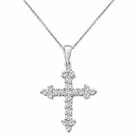 0.51 Ct Round Diamond Fancy Cross Pendant 14k W Gold