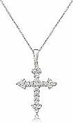 0.51 Ct Round Diamond Fancy Cross Pendant 14k W Gold