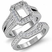 1.4 Ct Diamond Engagement Pave Setting Ring Emerald Bridal Sets 14k White Gold