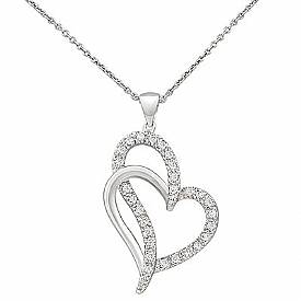 0.25 Ct Round Diamond Double Heart Pendant 14k White Gold