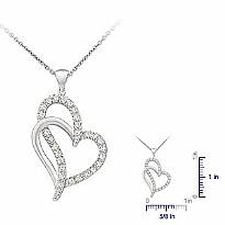 0.25 Ct Round Diamond Double Heart Pendant 14k White Gold