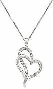 0.25 Ct Round Diamond Double Heart Pendant 14k White Gold