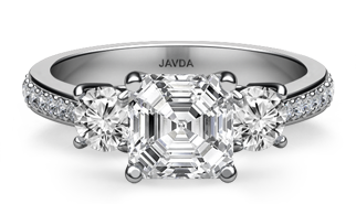 asscher 3 stone with side accents ring