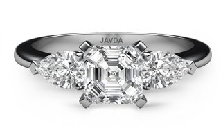 asscher classic three stone ring