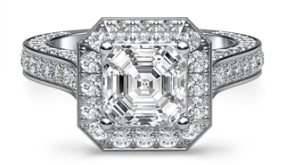 asscher halo sidestone ring