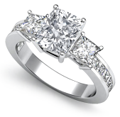 cushion 3 stone with side accents ring